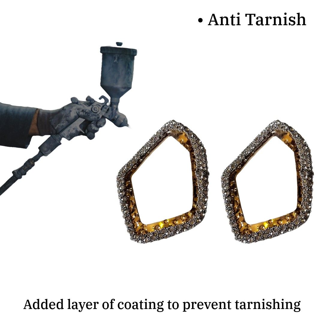 Crystal Studded Gold Plated Hoop Earrings, 5.8 cm, Geometric Shape Design, Earrings for Women, Anti Tarnish, Water Resistant, Lightweight, Gift Packaged