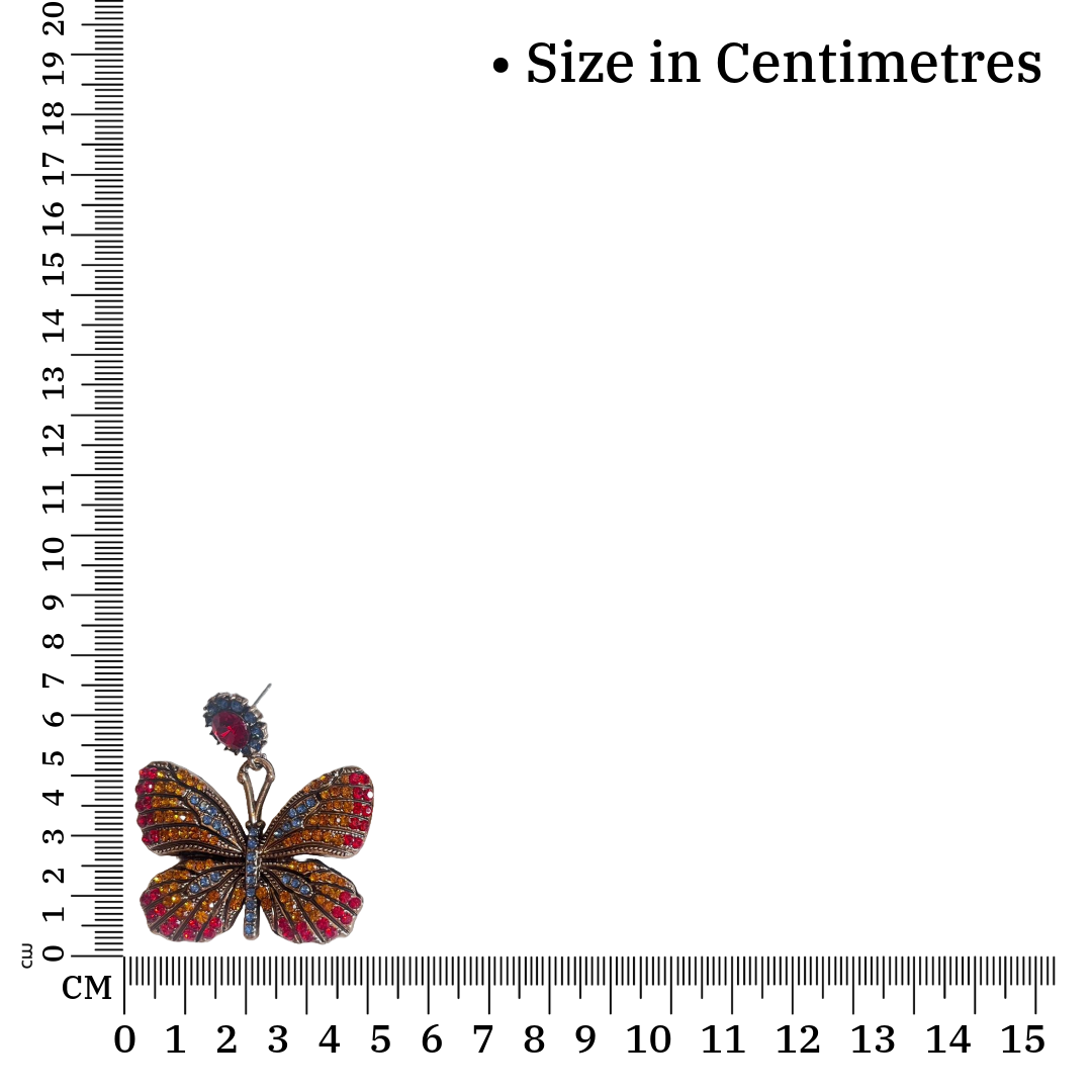 Crystal Butterfly Drop Earrings For Women, Red And Multicolour, Anti Tarnish, Water Resistant, Lightweight, Gift Packaged