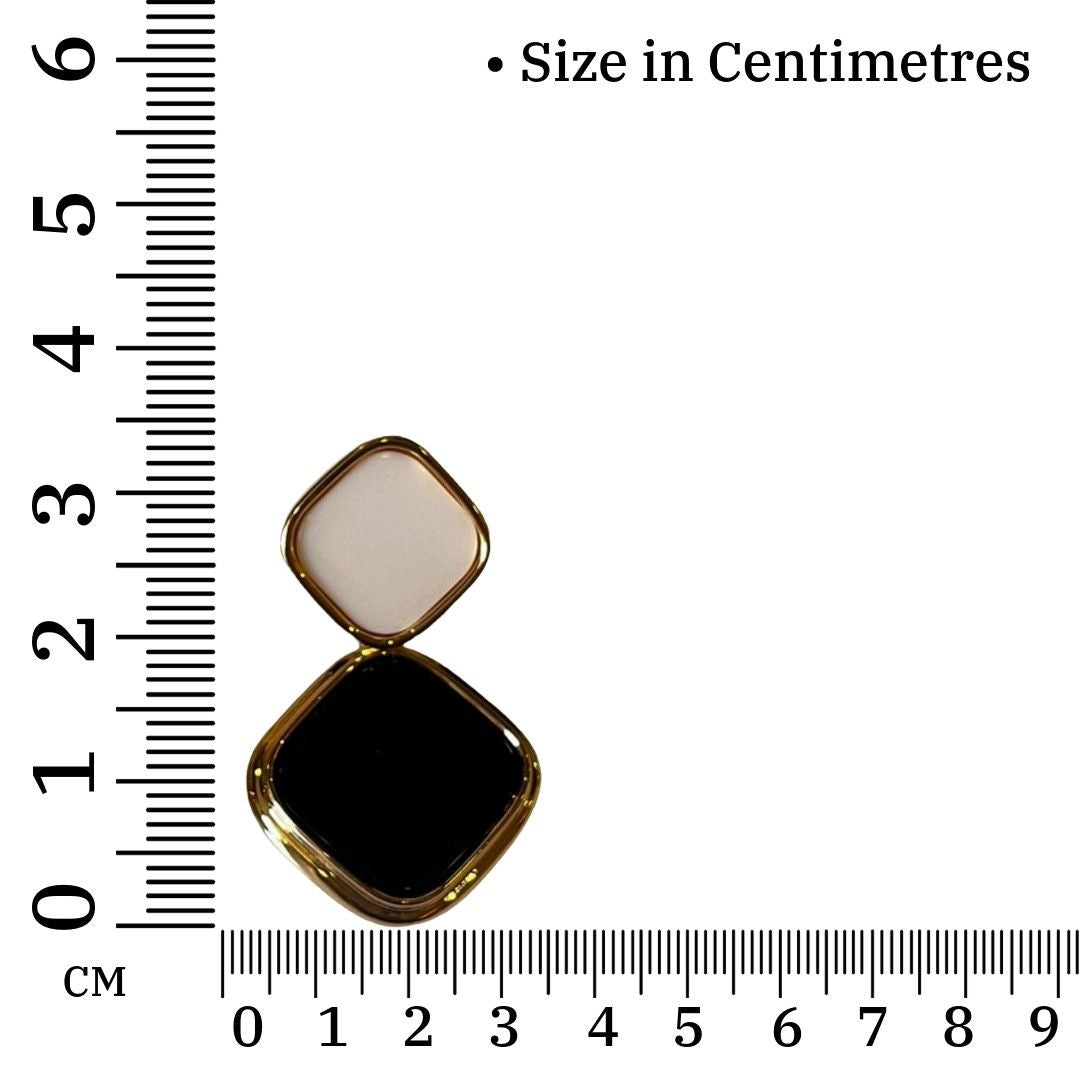 Diamond-Shaped Black Earrings for Women, Gold-Plated Frame, 3.5 cm, Contemporary Statement Jewelry, Anti Tarnish, Water Resistant, Lightweight
