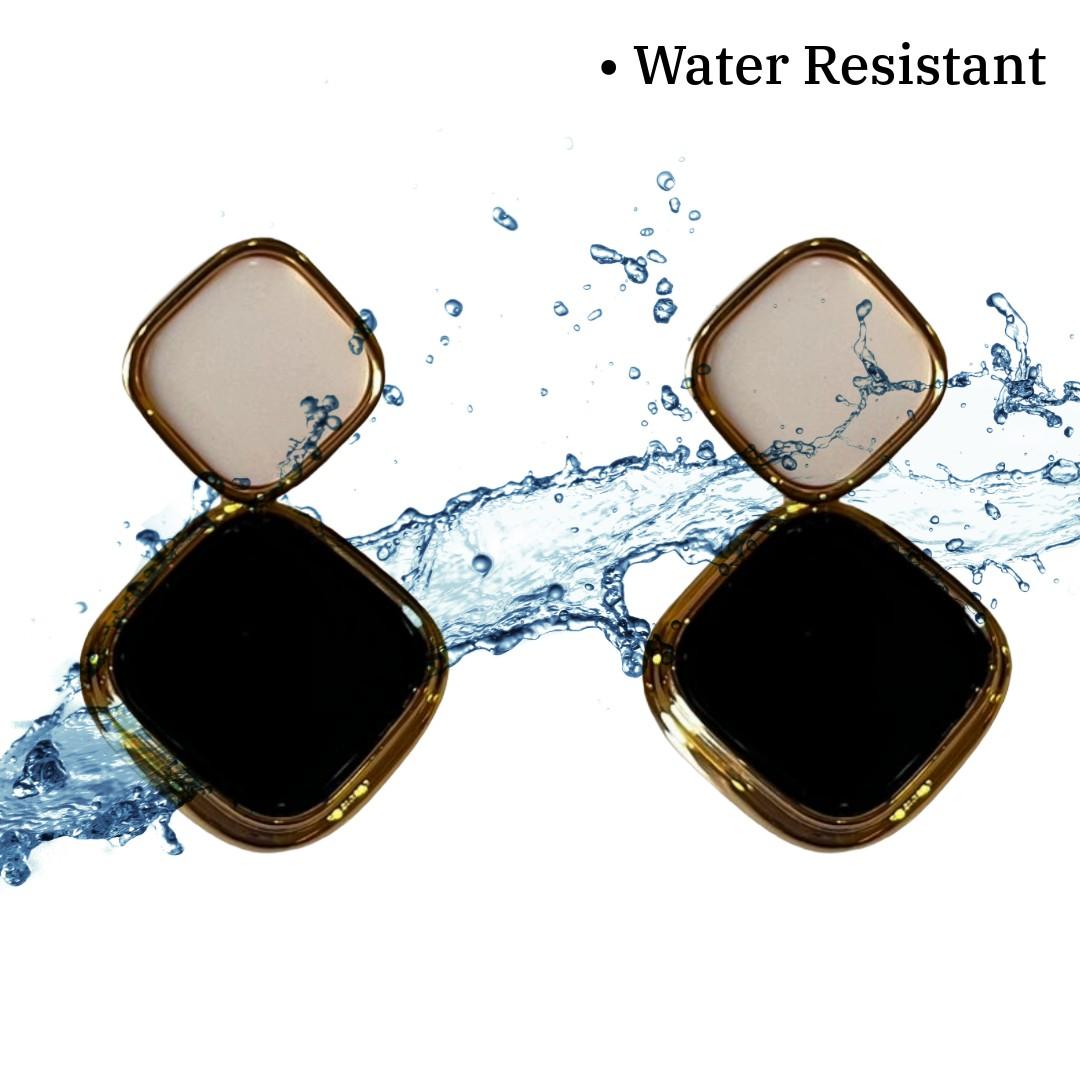 Diamond-Shaped Black Earrings for Women, Gold-Plated Frame, 3.5 cm, Contemporary Statement Jewelry, Anti Tarnish, Water Resistant, Lightweight