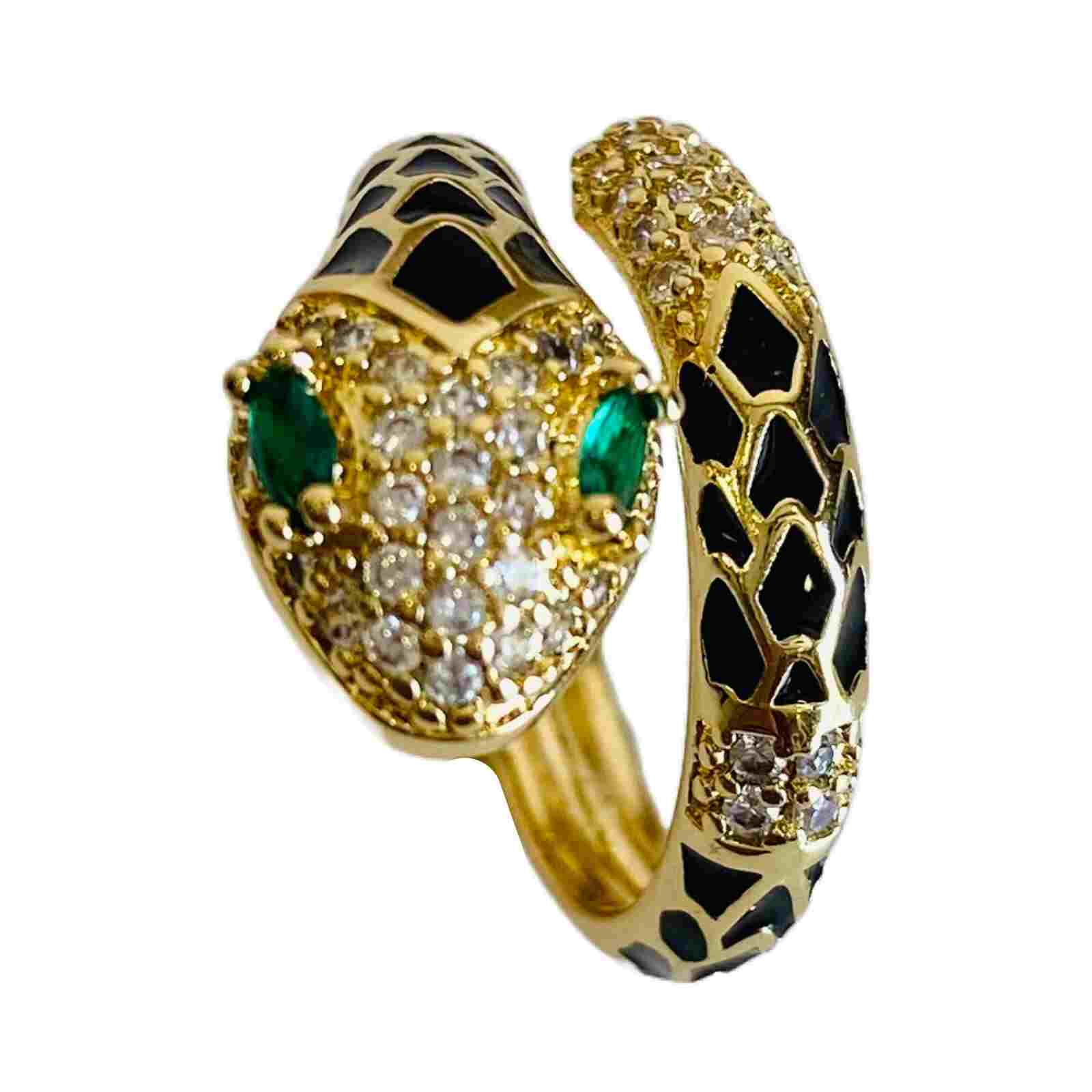 Diamond Snake Ring | Black Ring | Adjustable Ring | Anti Tarnish Jewellery
