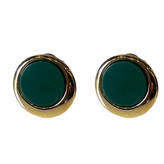 Green Earrings For Women, Gold-Plated Stud Earrings, Dark Green Enamel Center, Anti Tarnish, Water Resistant, Lightweight, Gift Packaged