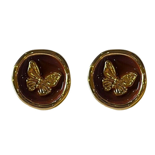 Brown Earrings, Gold Plated Butterfly Stud Earrings for Women, Anti Tarnish, Water Resistant, Lightweight, Gift Packaged