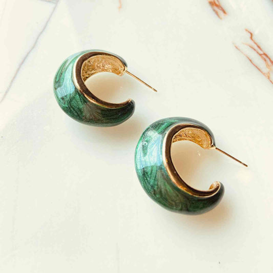 Earrings Jade Good Luck Stone C Shaped - Premium Collection - Gold Plated Fashion Jewellery
