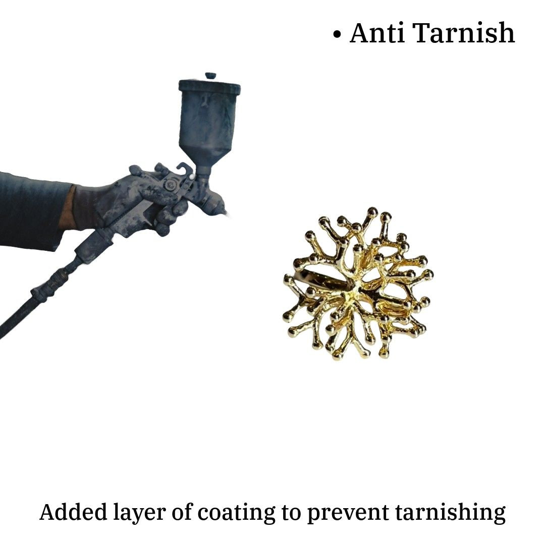 Elegant Gold-Plated Starburst Statement Ring for Women, Adjustable, Snowflake Design, Anti Tarnish, Water Resistant, Lightweight, Gift Packaged