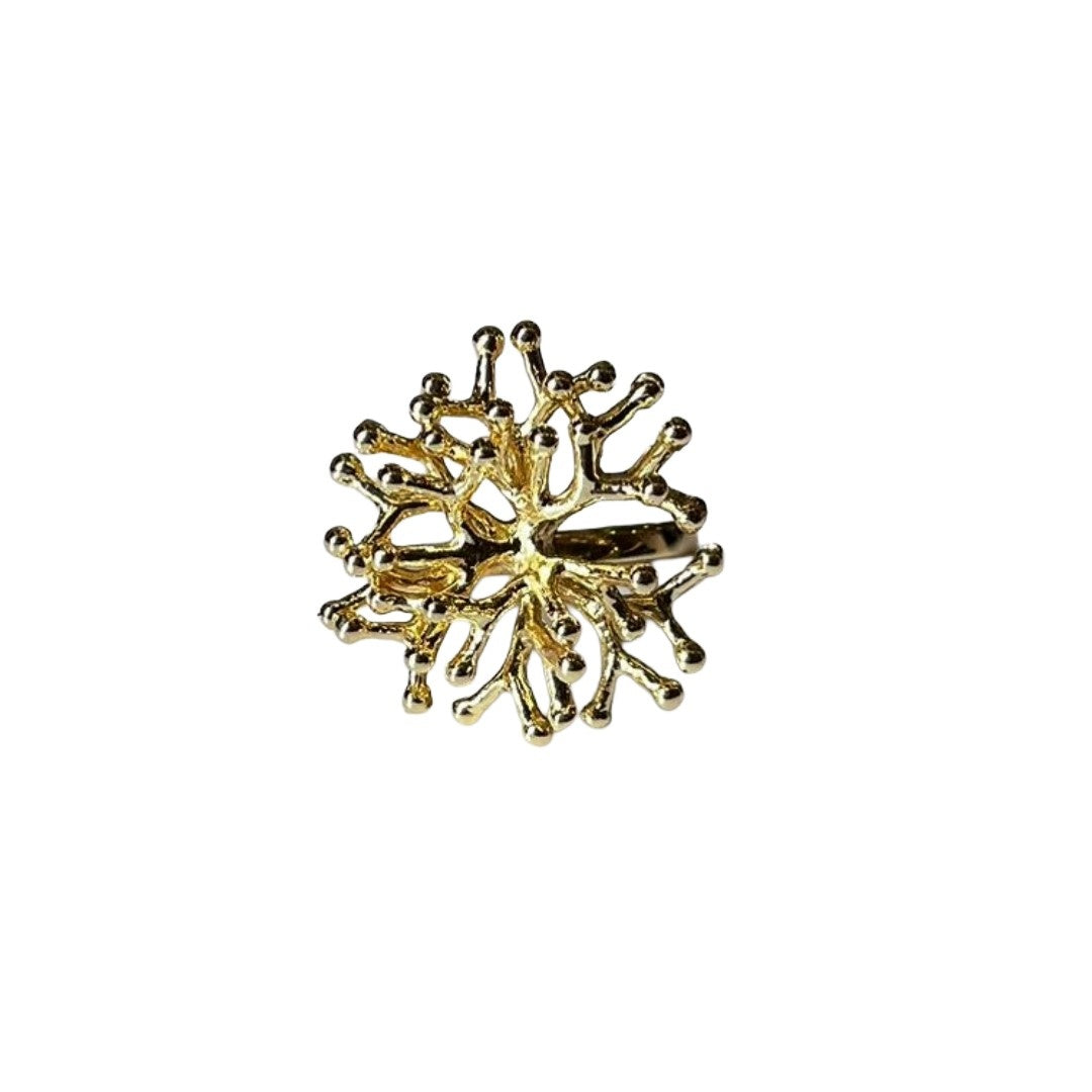 Elegant Gold-Plated Starburst Statement Ring for Women, Adjustable, Snowflake Design, Anti Tarnish, Water Resistant, Lightweight, Gift Packaged