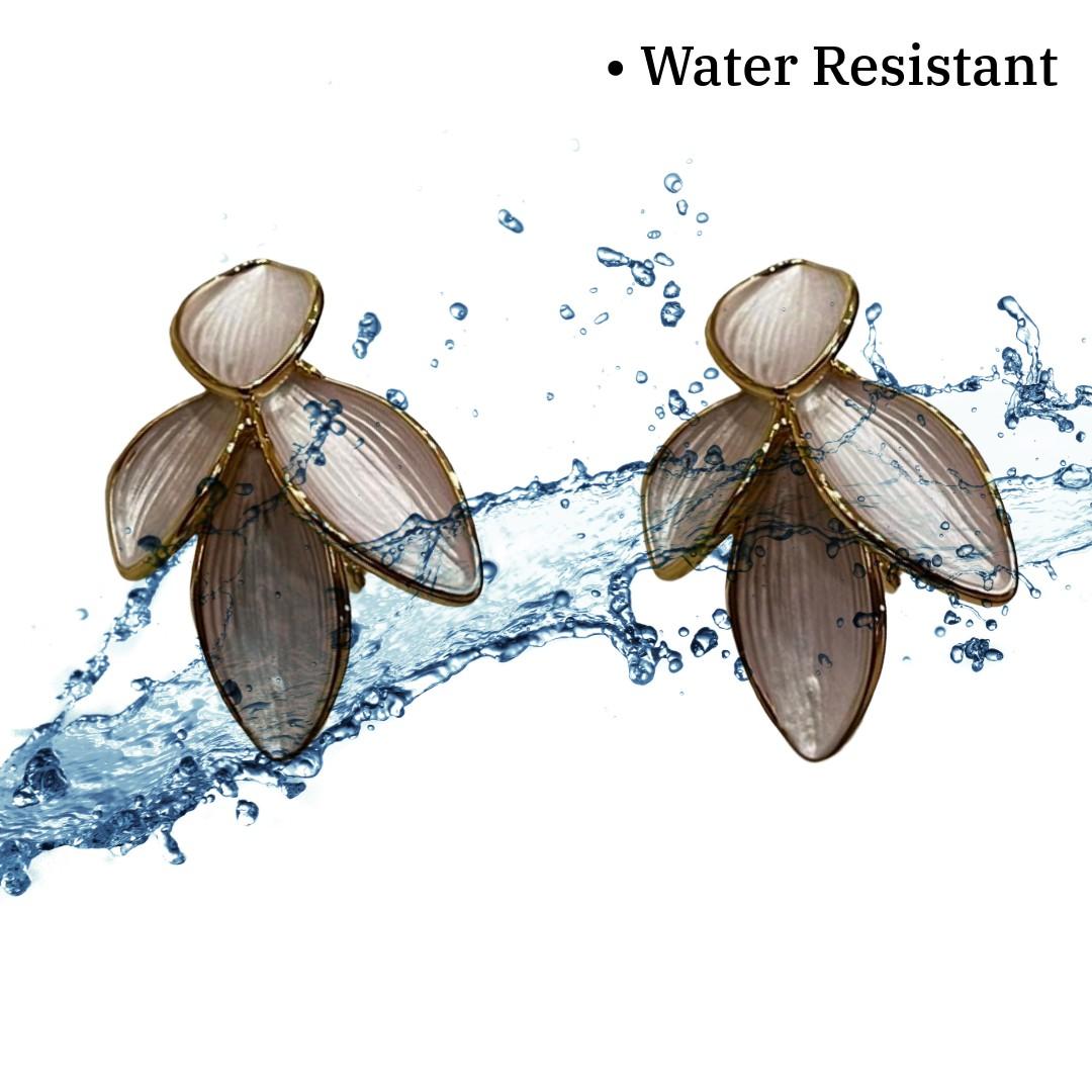 Elegant Leaf Design Stud Earrings, Gold-Plated with Pearl White Enamel, White Earrings, Anti Tarnish, Water Resistant, Lightweight, Gift Packaged