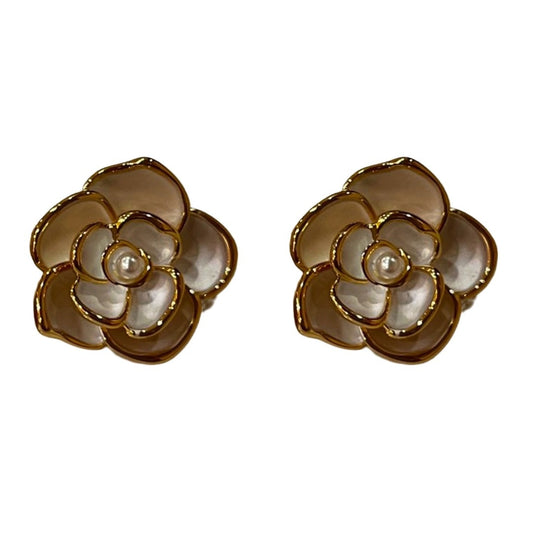 Elegant Pearl Flower Stud Earrings, Gold-Plated, White Earrings For Women, Anti Tarnish, Water Resistant, Lightweight, Gift Packaged