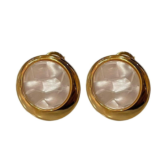 Elegant Round Crystal Stud Earrings, Gold-Plated, Pearl White Earrings For Women, Anti Tarnish, Water Resistant, Lightweight, Gift Packaged