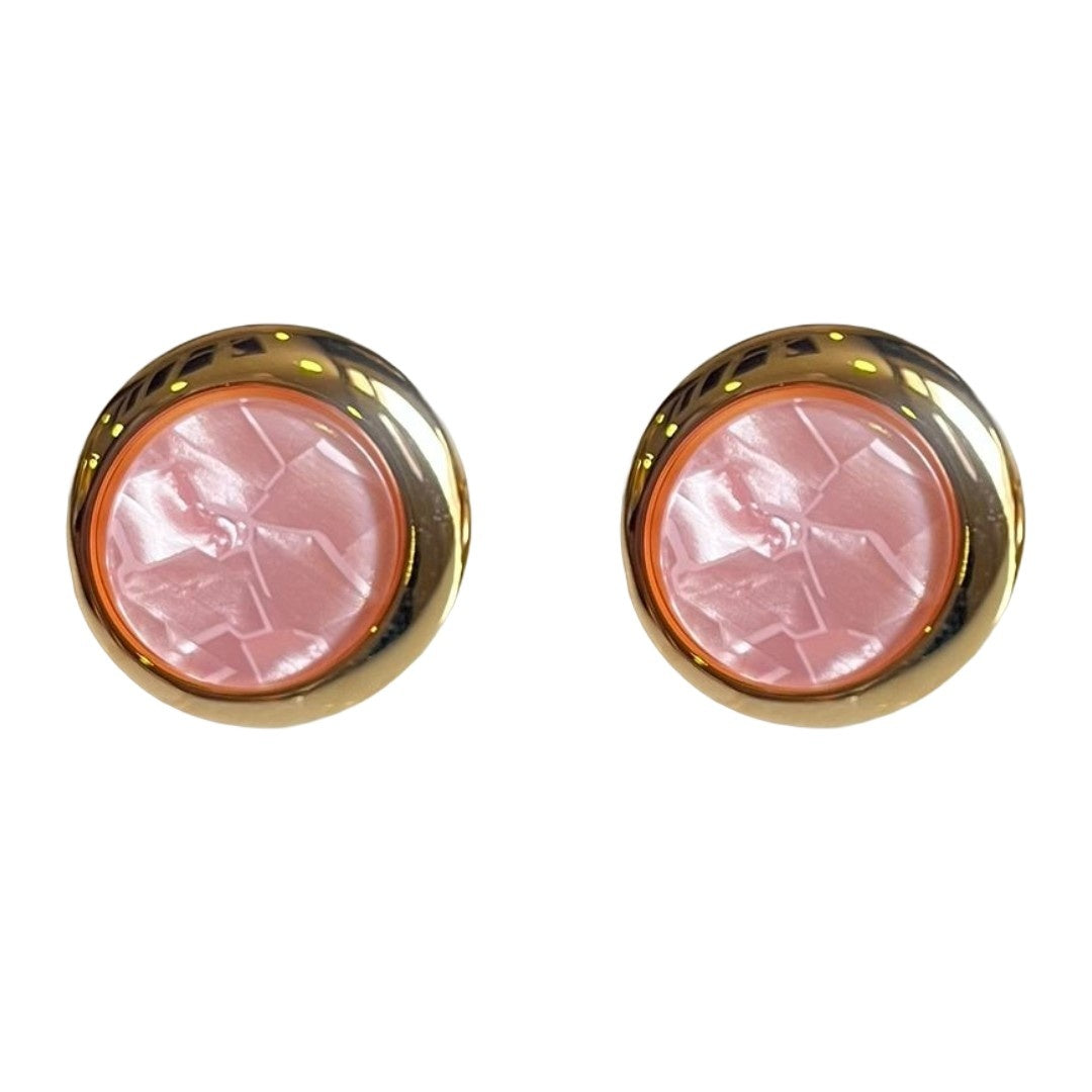 Elegant Round Pink Stud Earrings For Women, Gold Plated, Women's Fashion Jewelry, Anti Tarnish, Water Resistant, Lightweight, Gift Packaged