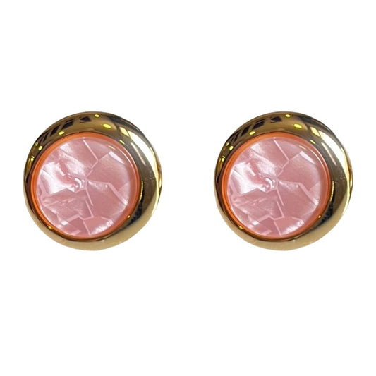 Elegant Round Pink Stud Earrings For Women, Gold Plated, Women's Fashion Jewelry, Anti Tarnish, Water Resistant, Lightweight, Gift Packaged