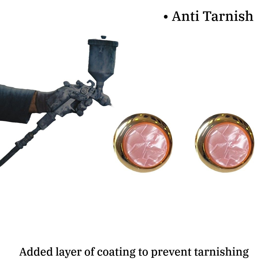 Elegant Round Pink Stud Earrings For Women, Gold Plated, Women's Fashion Jewelry, Anti Tarnish, Water Resistant, Lightweight, Gift Packaged