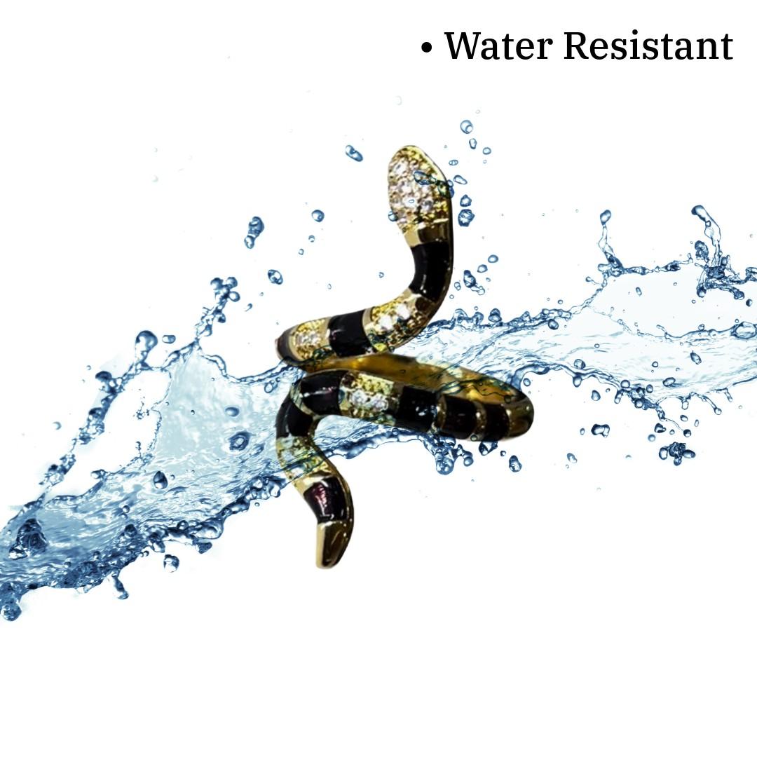 Elegant Snake Spiral Ring, Gold and Black Enamel Design with Crystal Accents, Anti Tarnish, Water Resistant, Lightweight, Gift Packaged