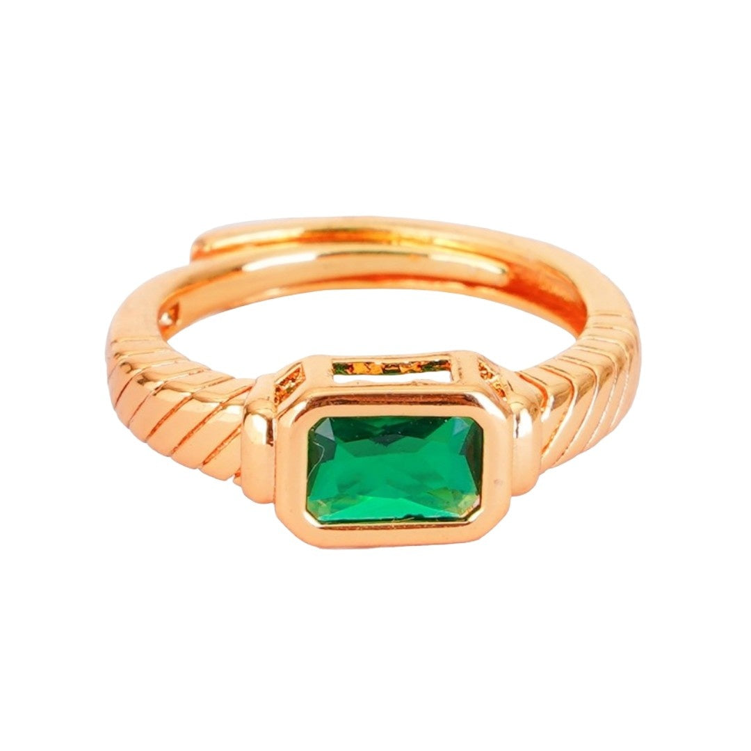 Ladies Gold Ring With Emerald Stone | Imitation Jewellery