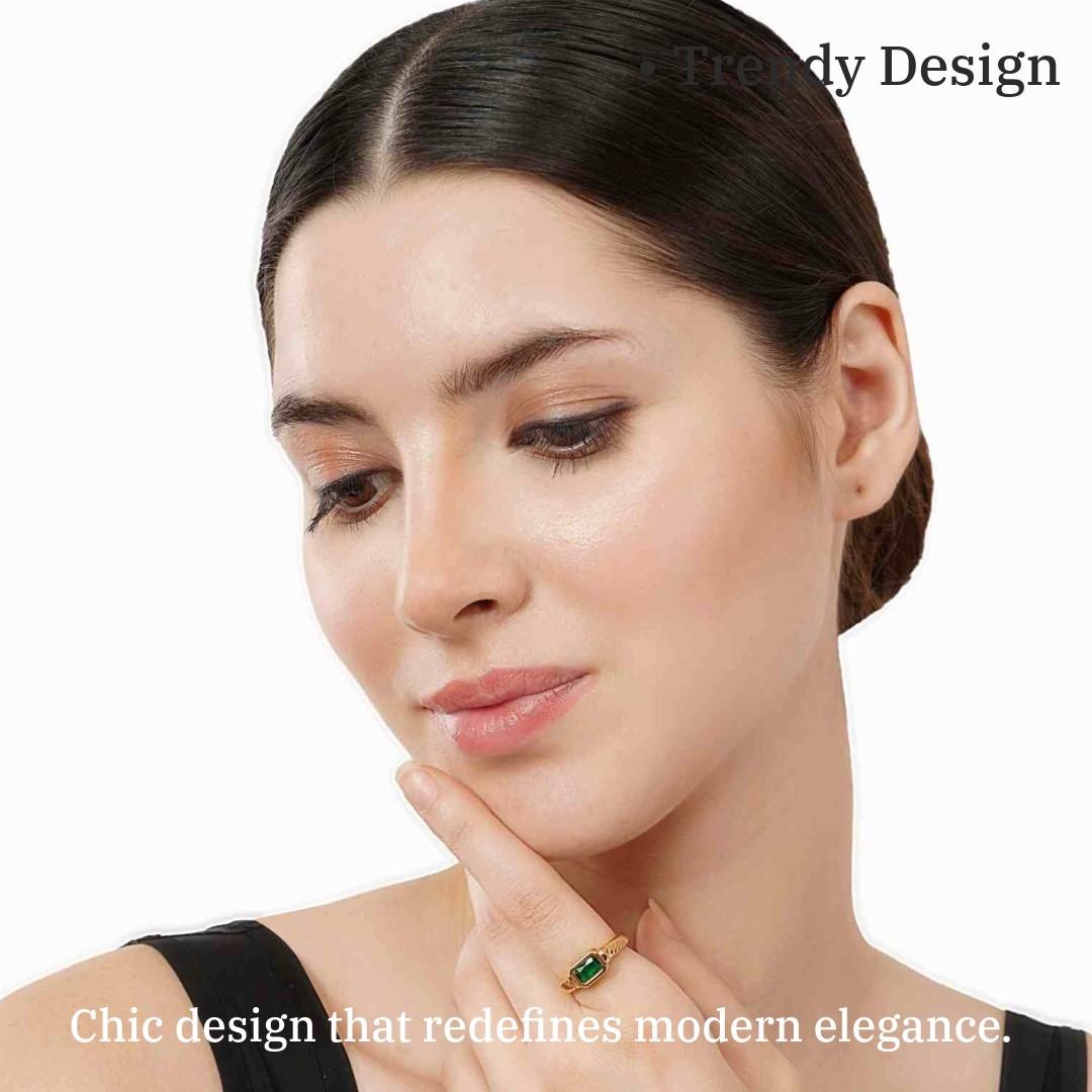 Ladies Gold Ring With Emerald Stone | Imitation Jewellery