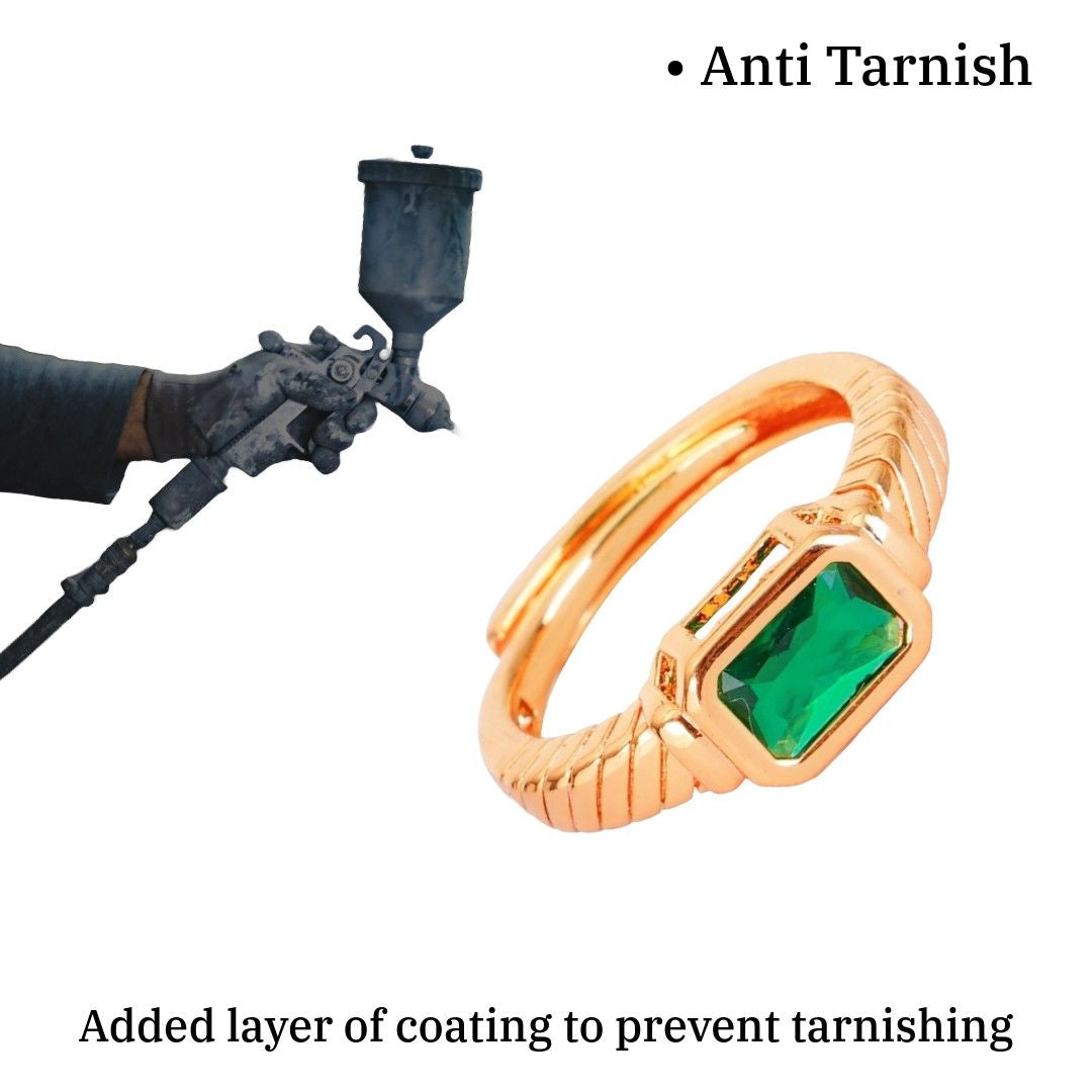 Ladies Gold Ring With Emerald Stone | Imitation Jewellery