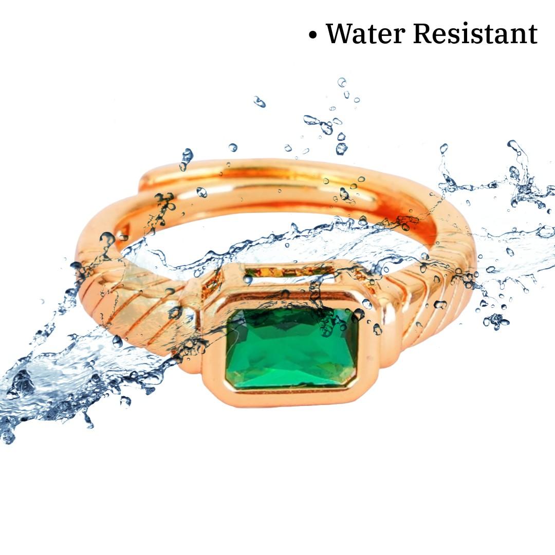 Ladies Gold Ring With Emerald Stone | Imitation Jewellery