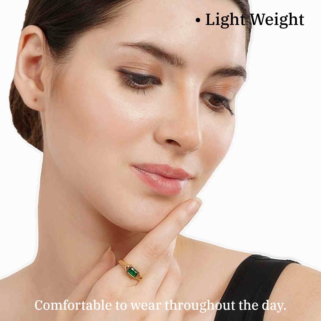 Ladies Gold Ring With Emerald Stone | Imitation Jewellery