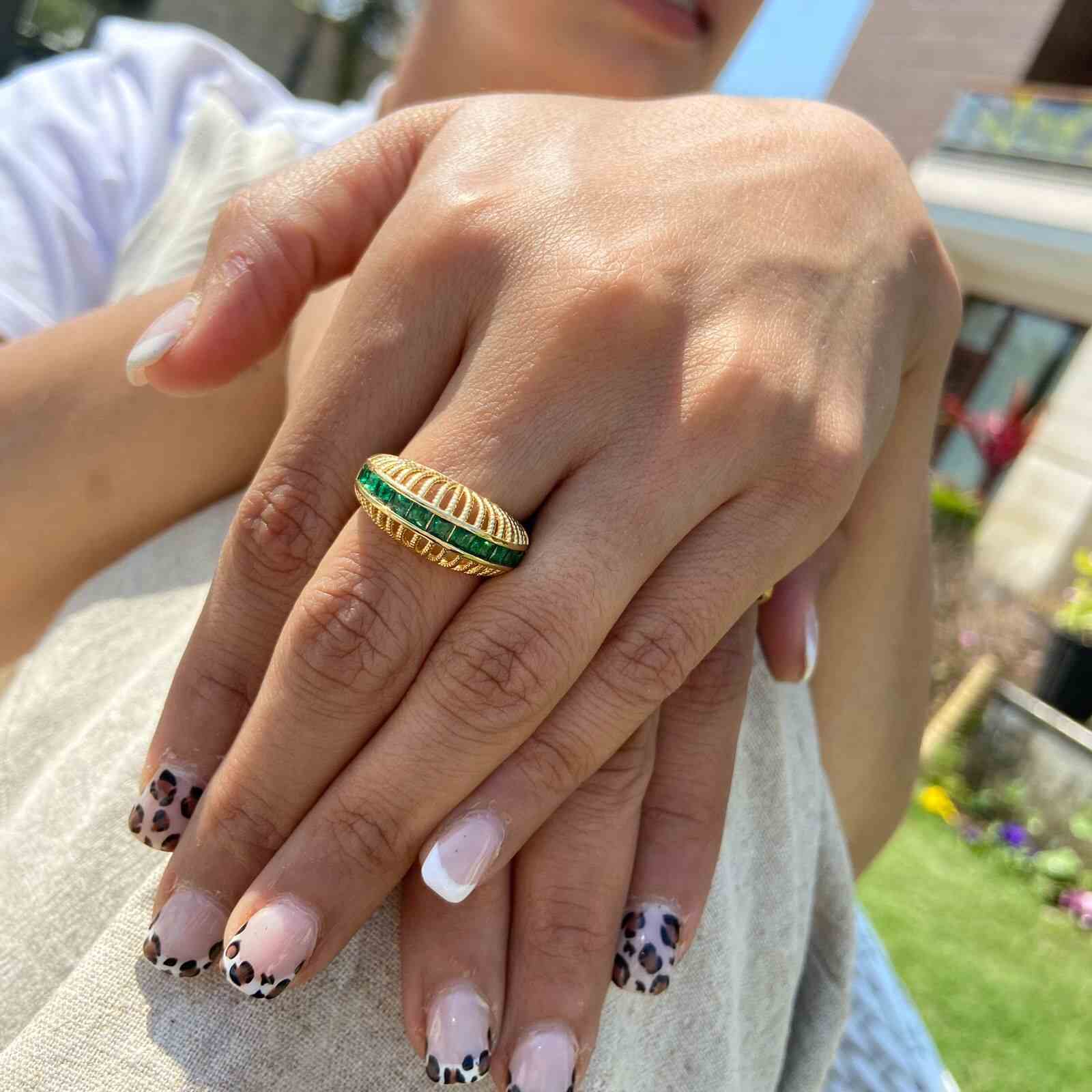 Emerald String Ring | Anti Tarnish Rings | Modern Jewellery | Adjustable Size