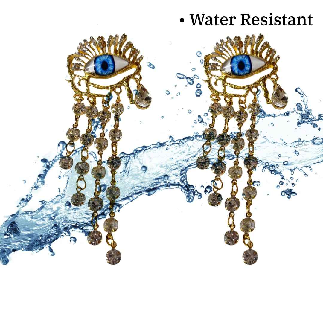 Evil Eye Crystal Dangle Earrings For Women, Gold-Plated, Blue Glass Eye Tassels, Anti Tarnish, Water Resistant, Lightweight, Gift Packaged