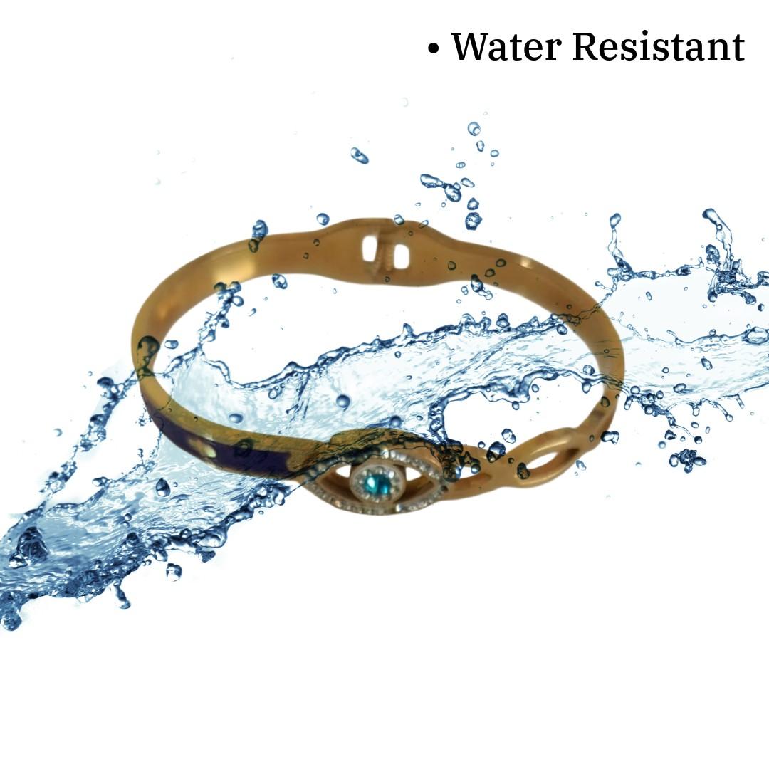 Evil Eye Gold Bangle Bracelet, Blue Crystal Charm, Hinged Clasp, 6 cm, Protection Jewelry, Anti Tarnish, Water Resistant, Lightweight, Gift Packaged