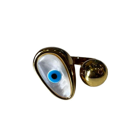Evil Eye Ring, Gold-Plated Heart Shape with Blue Eye Design, Fashion Jewellery for Women, Anti Tarnish, Water Resistant, Lightweight, Gift Packaged