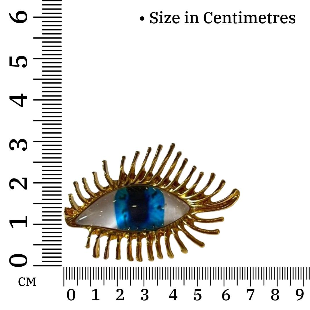 Evil Eye Shaped Brooch Earrings For Women, 3 cm, Gold-Plated with Blue Crystal, Fashion Earrings, Anti Tarnish, Water Resistant, Lightweight, Gift Packaged