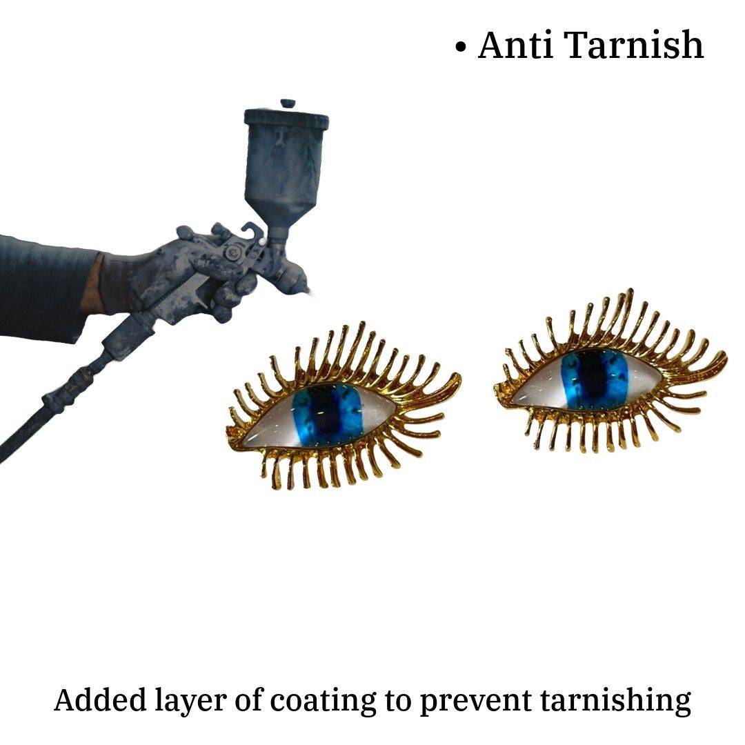 Evil Eye Shaped Brooch Earrings For Women, 3 cm, Gold-Plated with Blue Crystal, Fashion Earrings, Anti Tarnish, Water Resistant, Lightweight, Gift Packaged