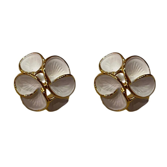 Flower Stud Earrings, Gold-Plated with Pearl White Petals, White Earrings For Women, Anti Tarnish, Water Resistant, Lightweight, Gift Packaged