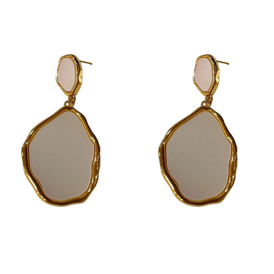 Geometric Drop Dangle Earrings For Women, Gold-Plated, Irregular Oval Design, White, Anti Tarnish, Water Resistant, Lightweight, Gift Packaged