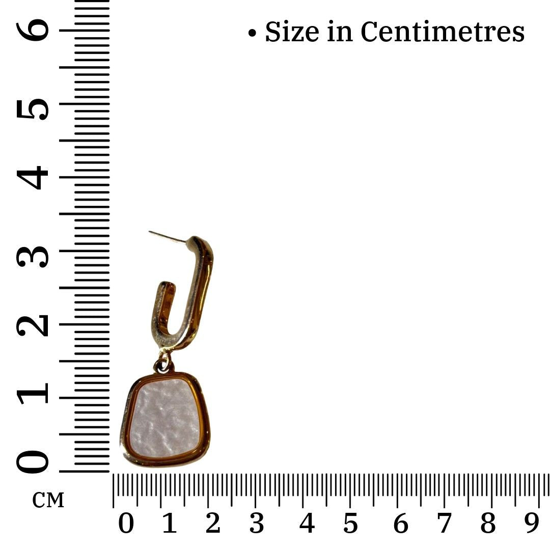 Geometric Drop Earrings, Gold Plated with White Stone, 3.3 cm, Stud Style, Fashion Jewelry for Women, Anti Tarnish, Water Resistant, Lightweight