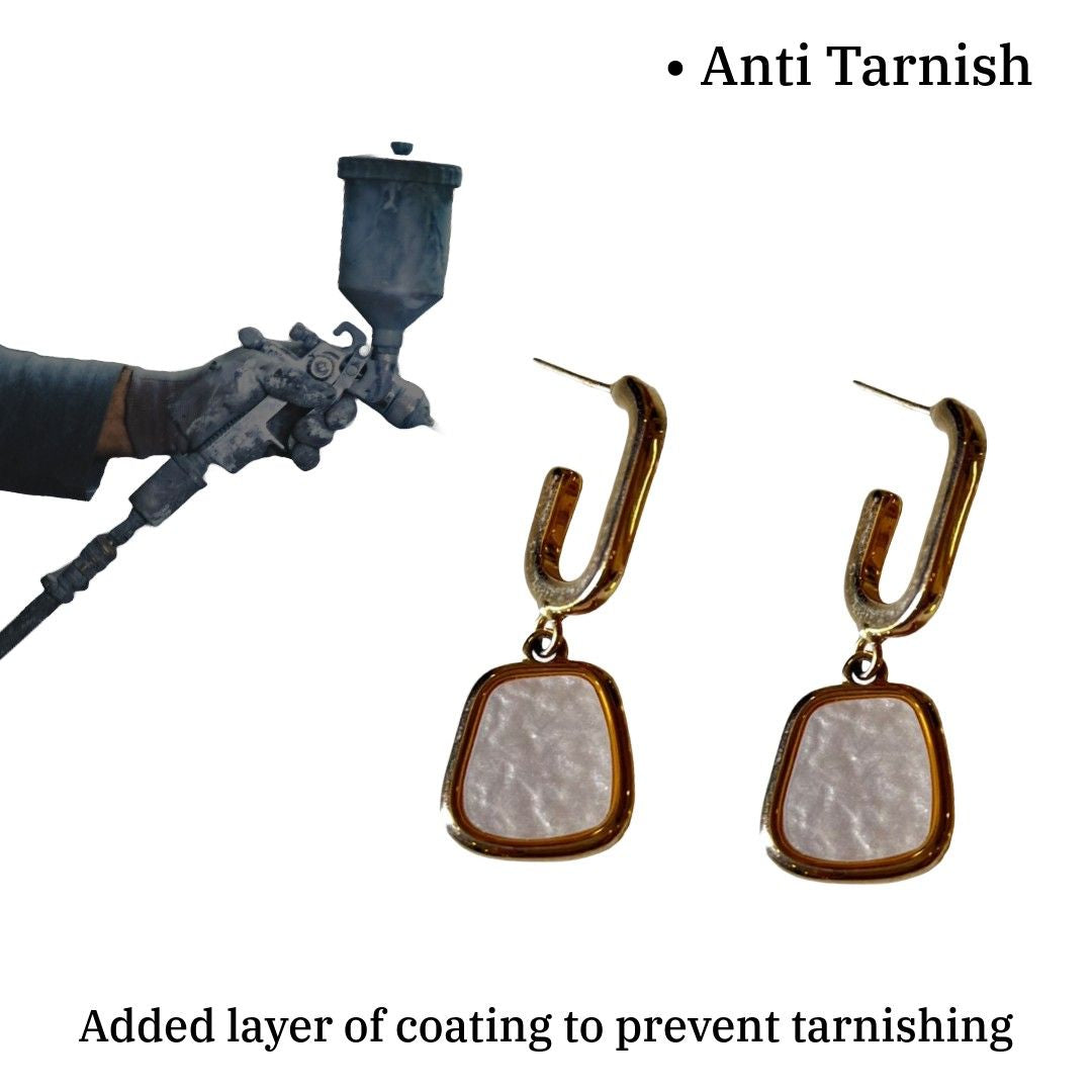 Geometric Drop Earrings, Gold Plated with White Stone, 3.3 cm, Stud Style, Fashion Jewelry for Women, Anti Tarnish, Water Resistant, Lightweight