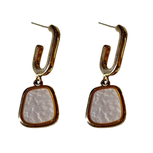 Geometric Drop Earrings, Gold Plated with White Stone, 3.3 cm, Stud Style, Fashion Jewelry for Women, Anti Tarnish, Water Resistant, Lightweight