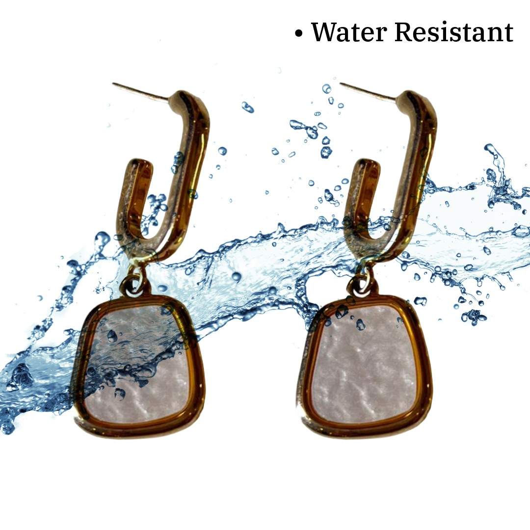 Geometric Drop Earrings, Gold Plated with White Stone, 3.3 cm, Stud Style, Fashion Jewelry for Women, Anti Tarnish, Water Resistant, Lightweight