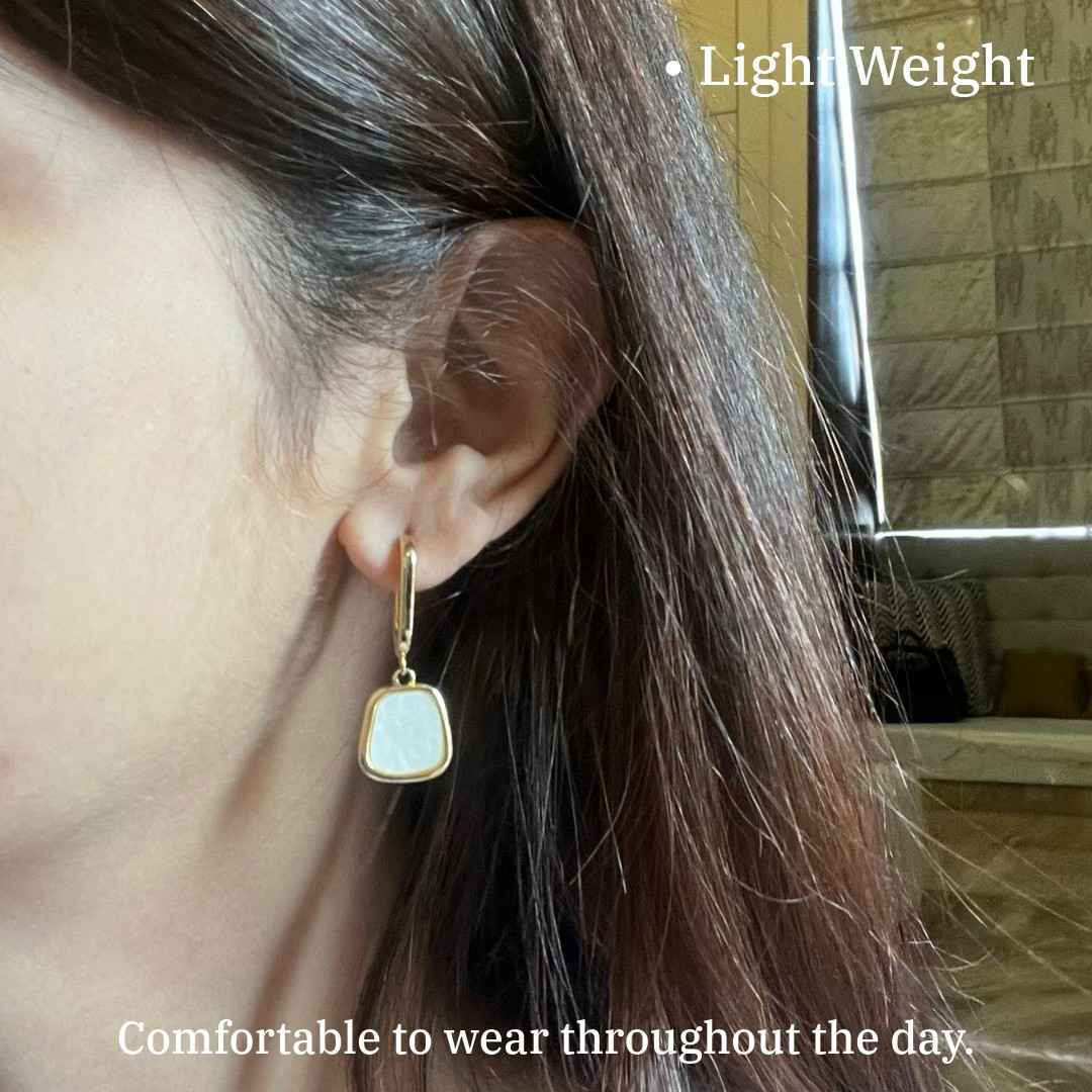 Geometric Drop Earrings, Gold Plated with White Stone, 3.3 cm, Stud Style, Fashion Jewelry for Women, Anti Tarnish, Water Resistant, Lightweight