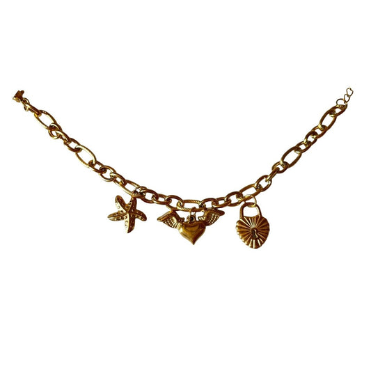 Gold-Plated Charm Bracelet for Women, Sea Star and Heart Pendant Design, Fashion Jewellery, Anti Tarnish, Water Resistant, Gift Packaged