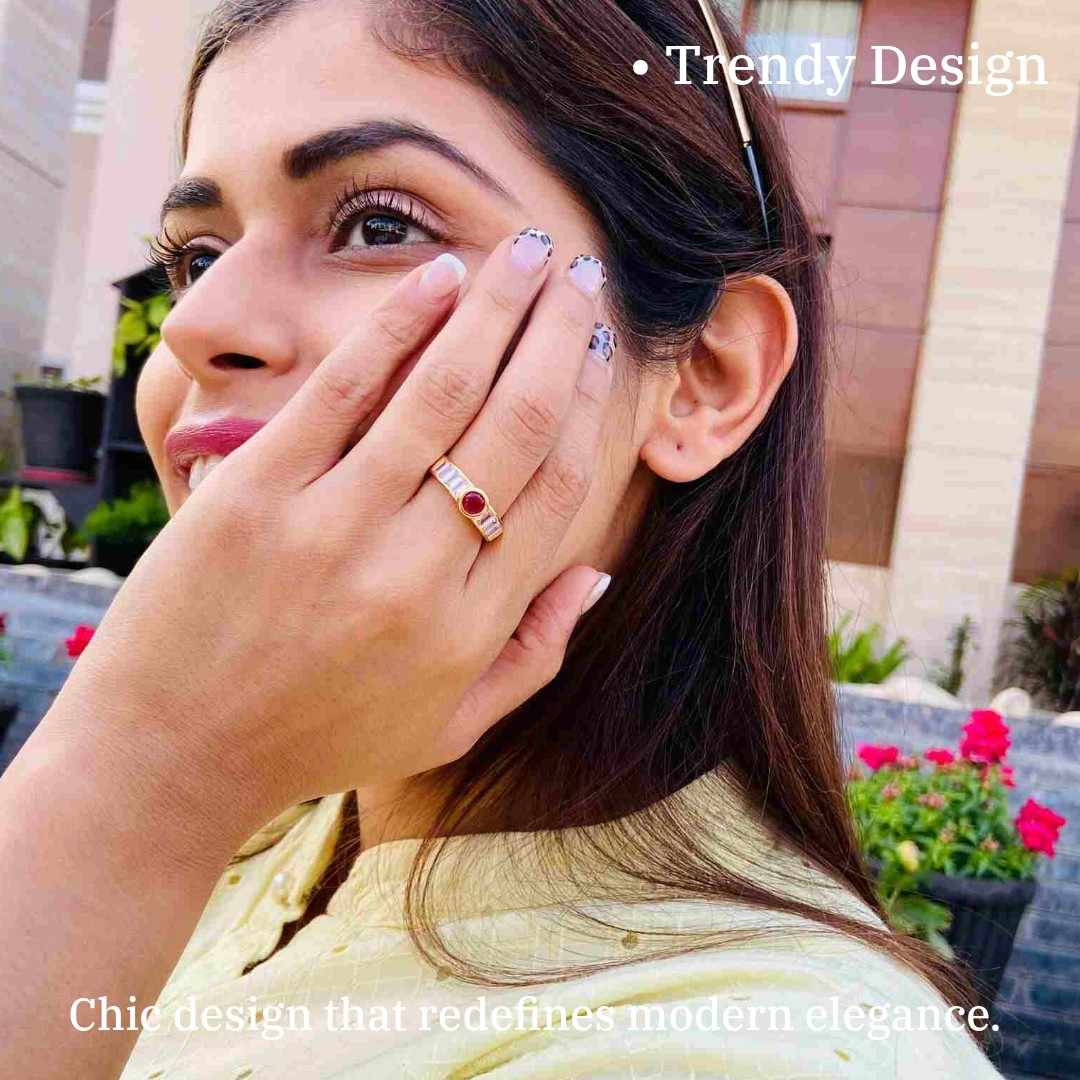 Ladies Anguthi Ki Design | Mehroon Stone With AD stones