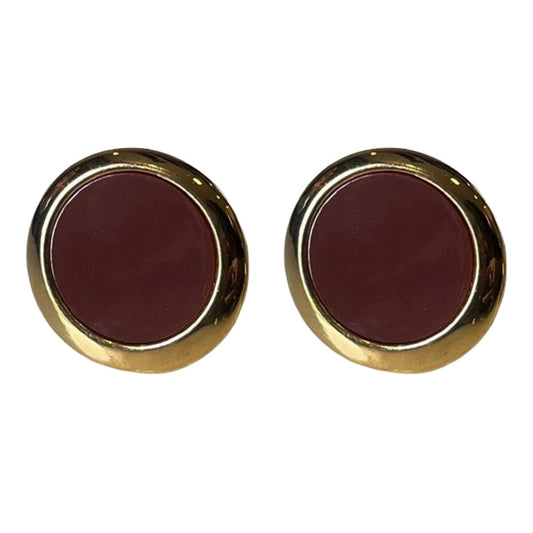 Gold-Plated Round Brown Earrings for Women, Stud Design Earrings, Anti Tarnish, Water Resistant, Lightweight, Gift Packaged