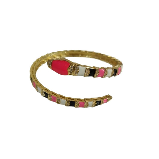 Gold-Plated Snake Bracelet, Colorful Enamel, Red White Black, Coil Wrap Style, Anti Tarnish, Water Resistant, Lightweight, Gift Packaged