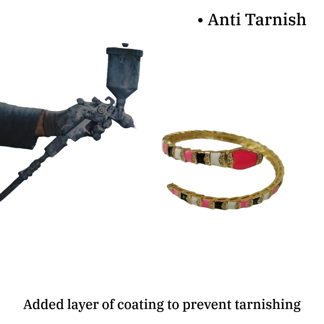 Gold-Plated Snake Bracelet, Colorful Enamel, Red White Black, Coil Wrap Style, Anti Tarnish, Water Resistant, Lightweight, Gift Packaged