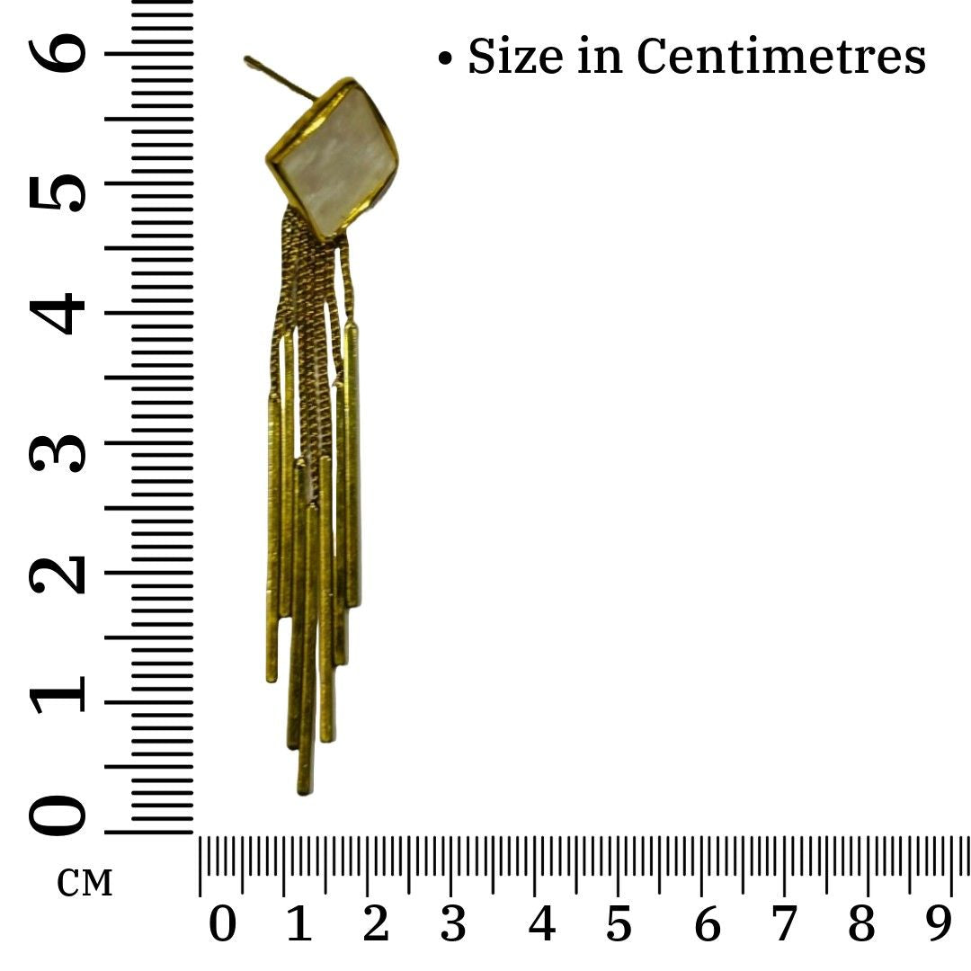 Gold-Plated Tassel Earrings with Pearl Square, 6 cm, Long Fringe Design, Anti Tarnish, Water Resistant, Lightweight, Gift Packaged