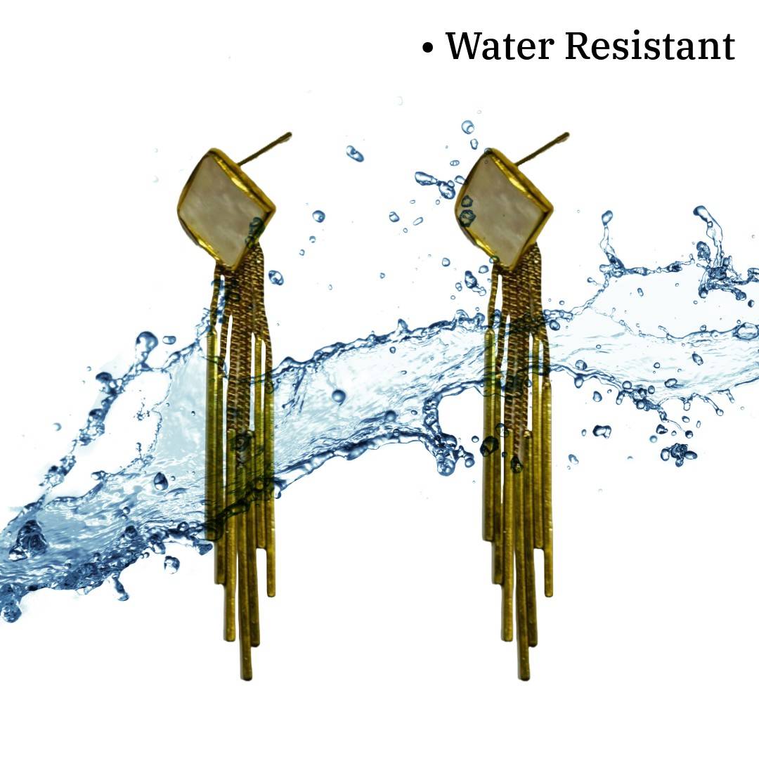 Gold-Plated Tassel Earrings with Pearl Square, 6 cm, Long Fringe Design, Anti Tarnish, Water Resistant, Lightweight, Gift Packaged