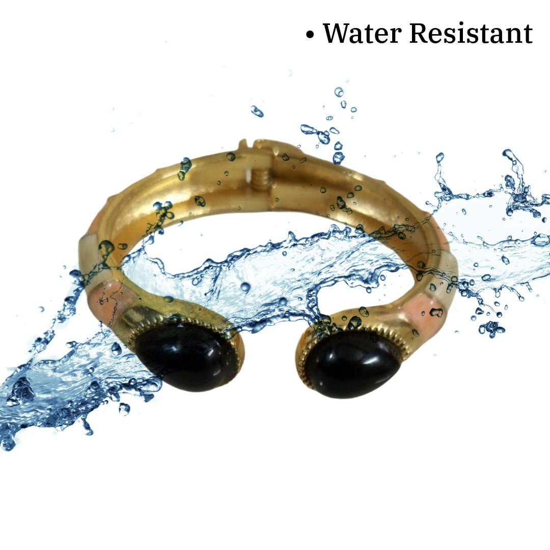Gold Bangle Bracelet, Hinged Cuff with Black Onyx Stones, Adjustable, Anti Tarnish, Water Resistant, Lightweight, Gift Packaged