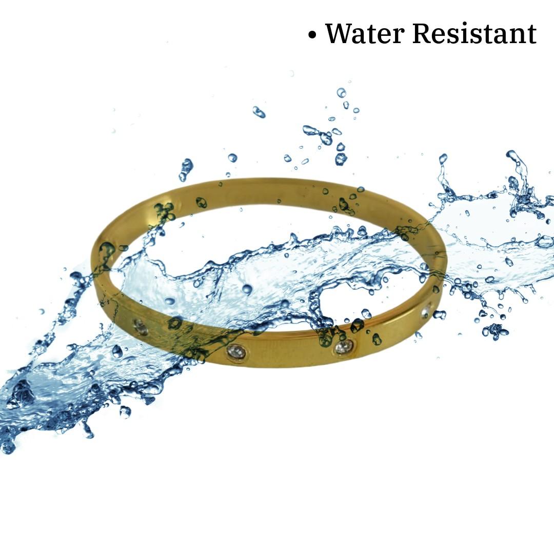 Gold Bangle Bracelet with Crystal Embellishments, Stainless Steel, 6 cm, Hinged Design, Anti Tarnish, Water Resistant, Lightweight, Gift Packaged