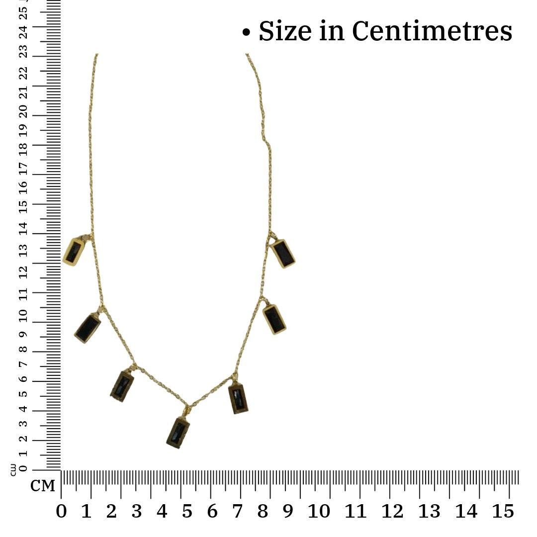 Gold Chain Necklace with Black Rectangle Pendants, 23 cm, Elegant Dangle Charm Jewelry, Anti Tarnish, Water Resistant, Lightweight, Gift Packaged