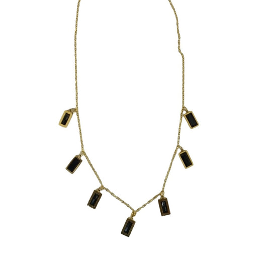 Gold Chain Necklace with Black Rectangle Pendants, 23 cm, Elegant Dangle Charm Jewelry, Anti Tarnish, Water Resistant, Lightweight, Gift Packaged