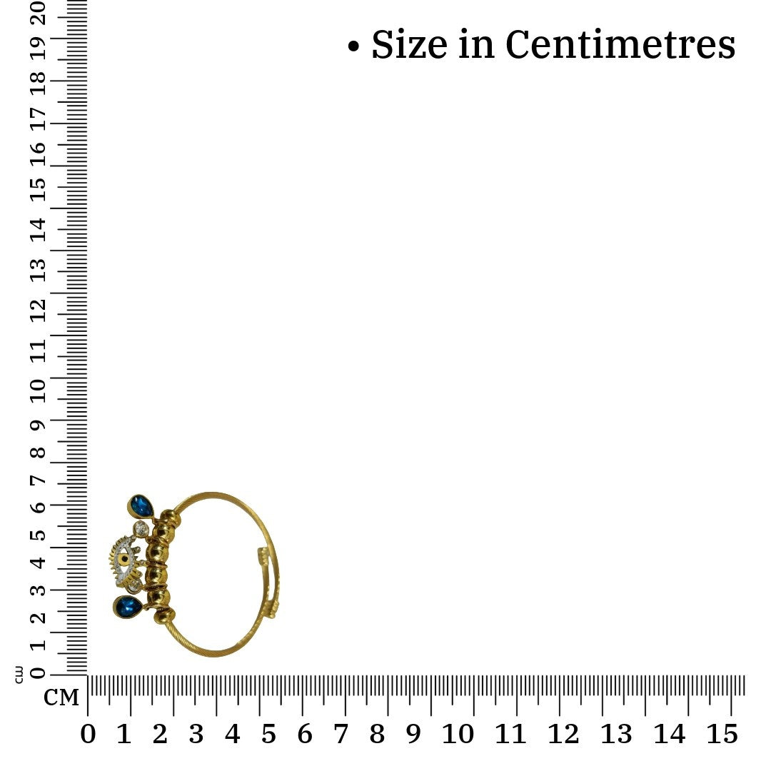 Gold Charm Bracelet with Evil Eye, Blue Crystal Drops, Adjustable Wire Bangle, Anti Tarnish, Water Resistant, Lightweight, Gift Packaged