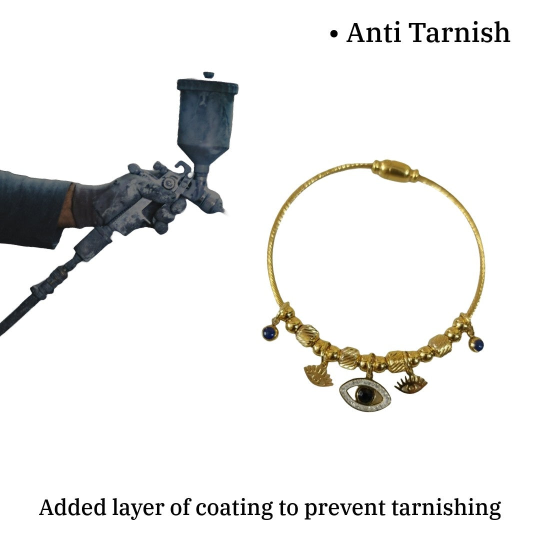 Gold Charm Bracelet with Evil Eye, Eyelash, 6.5 cm, Twisted Cable Design, Magnetic Clasp, Anti Tarnish, Water Resistant, Lightweight, Gift Packaged