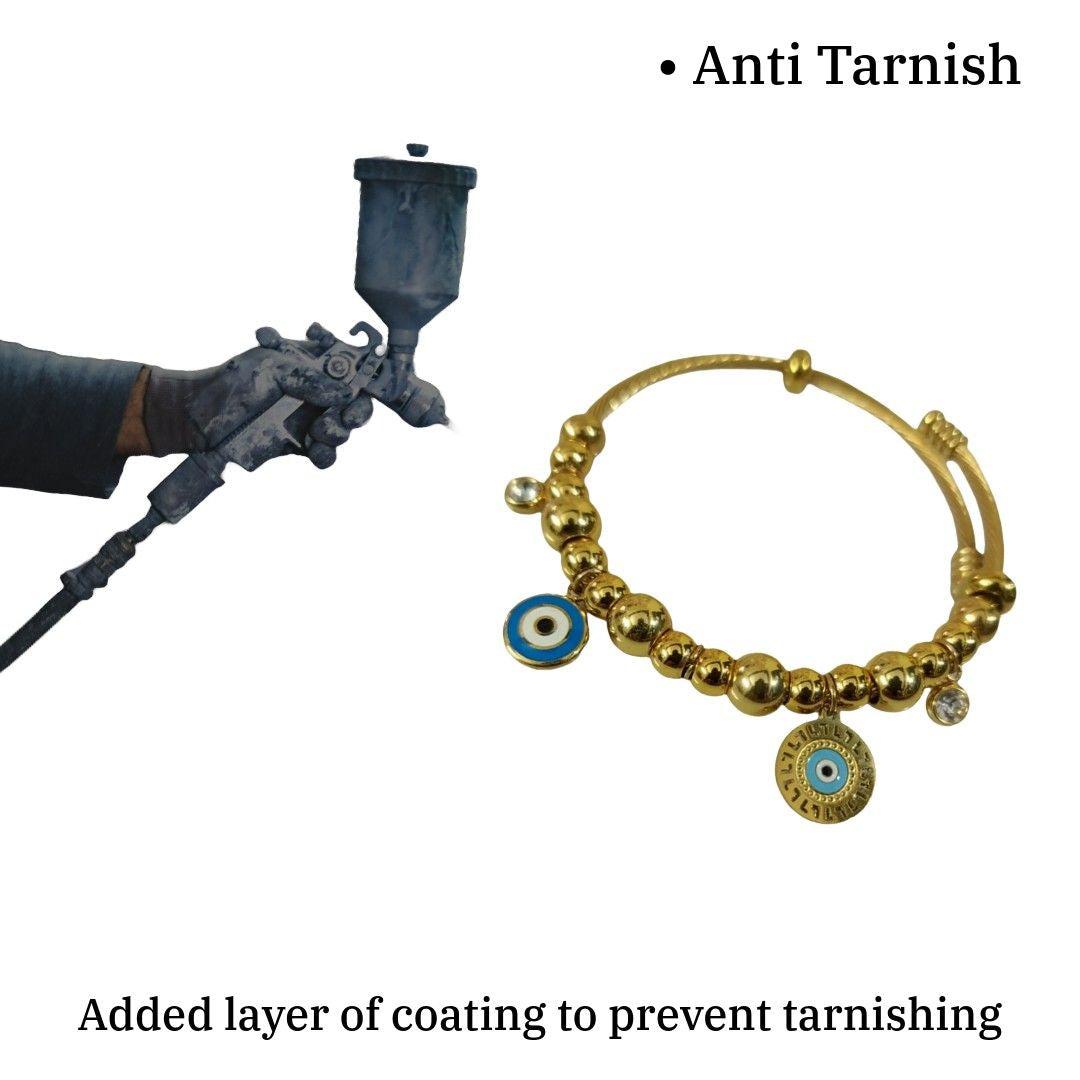 Gold Evil Eye Charm Bracelet with Beads, Blue Protection Charms, Adjustable, Anti Tarnish, Water Resistant, Lightweight, Gift Packaged