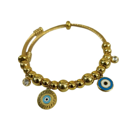 Gold Evil Eye Charm Bracelet with Beads, Blue Protection Charms, Adjustable, Anti Tarnish, Water Resistant, Lightweight, Gift Packaged